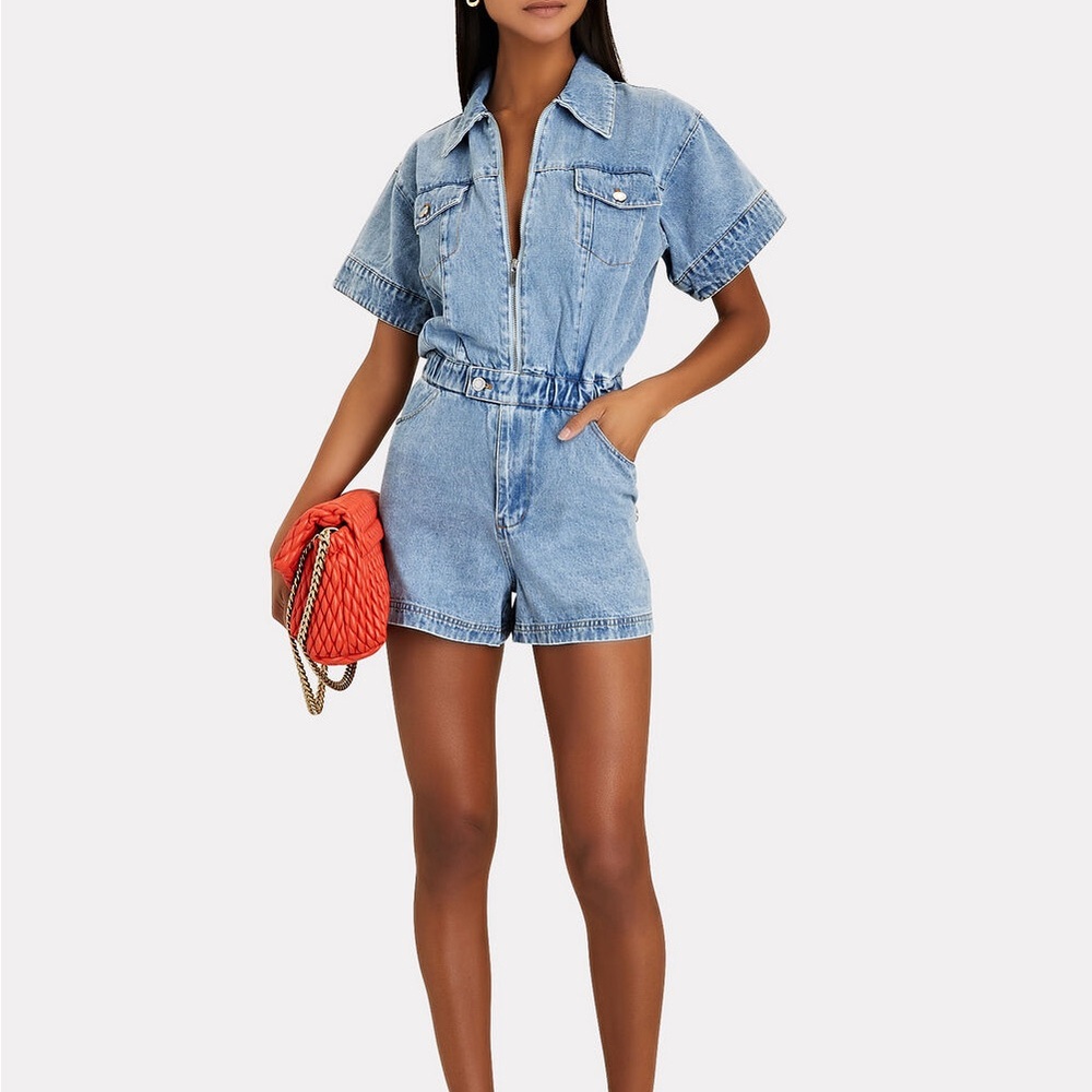 WE WORE WHAT // flight denim full zip elastic waist romper danielle bernstein